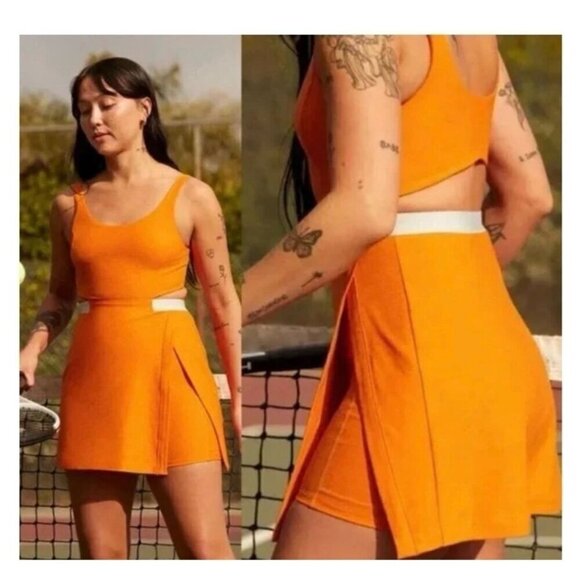 OUTDOOR VOICES COURTDRESS,TENNIS DRESS BUILD IN SHORTS, POCKET, ORANGE, TENNIS - Picture 2 of 8